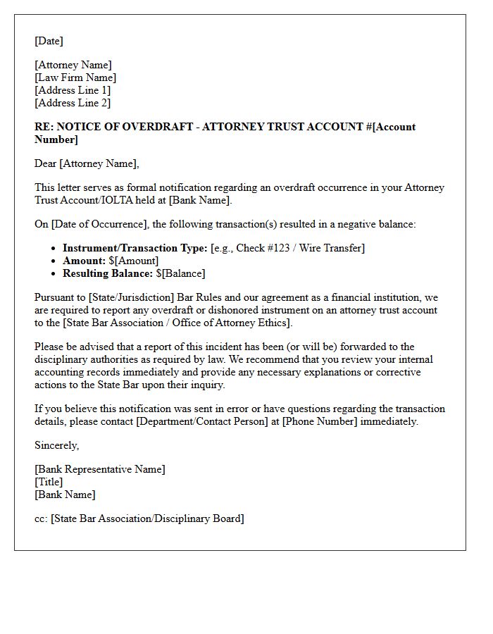 Attorney Trust Account Overdraft Warning Letter