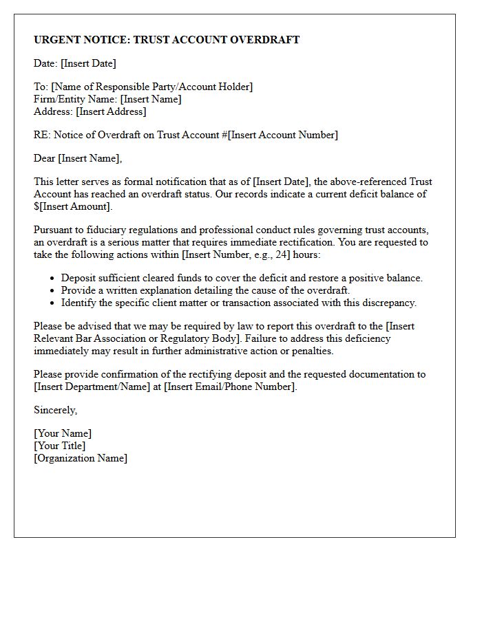 Urgent Letter of Notice Regarding Trust Account Overdraft