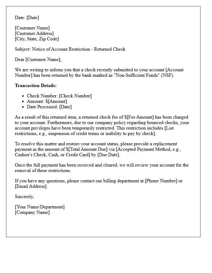 Bounced Check Account Restriction Letter