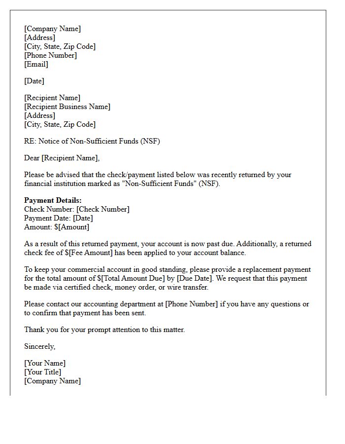 Commercial Account Non-Sufficient Funds Letter