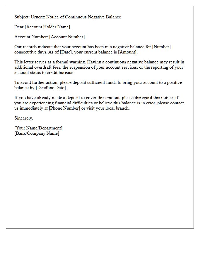 Continuous Negative Balance Warning Letter