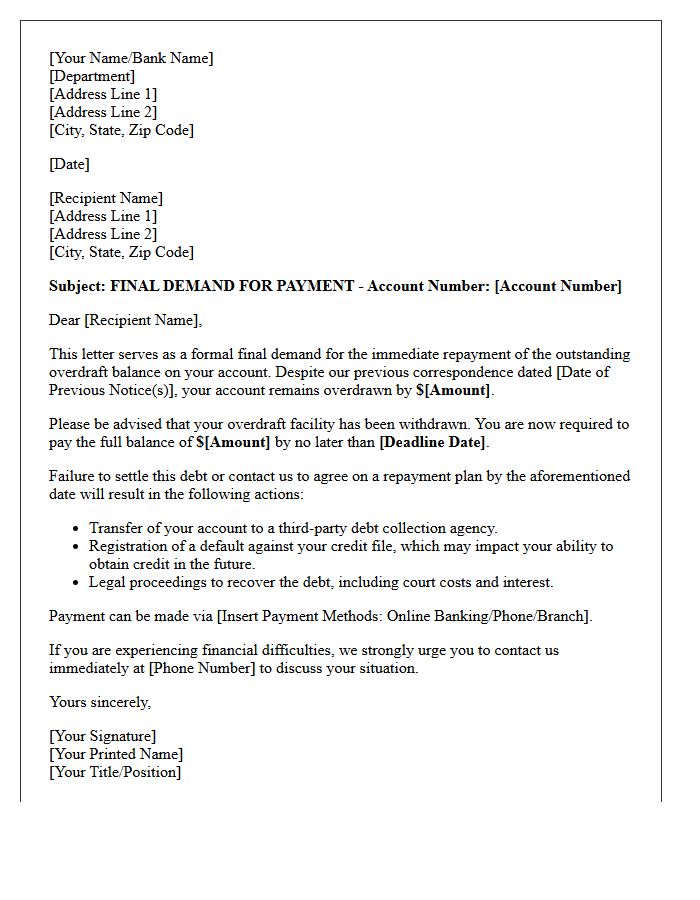 Final Demand for Overdraft Repayment Letter