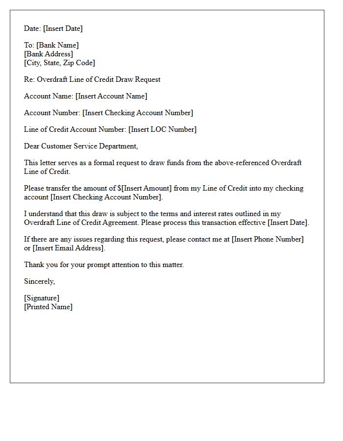 Overdraft Line of Credit Draw Letter