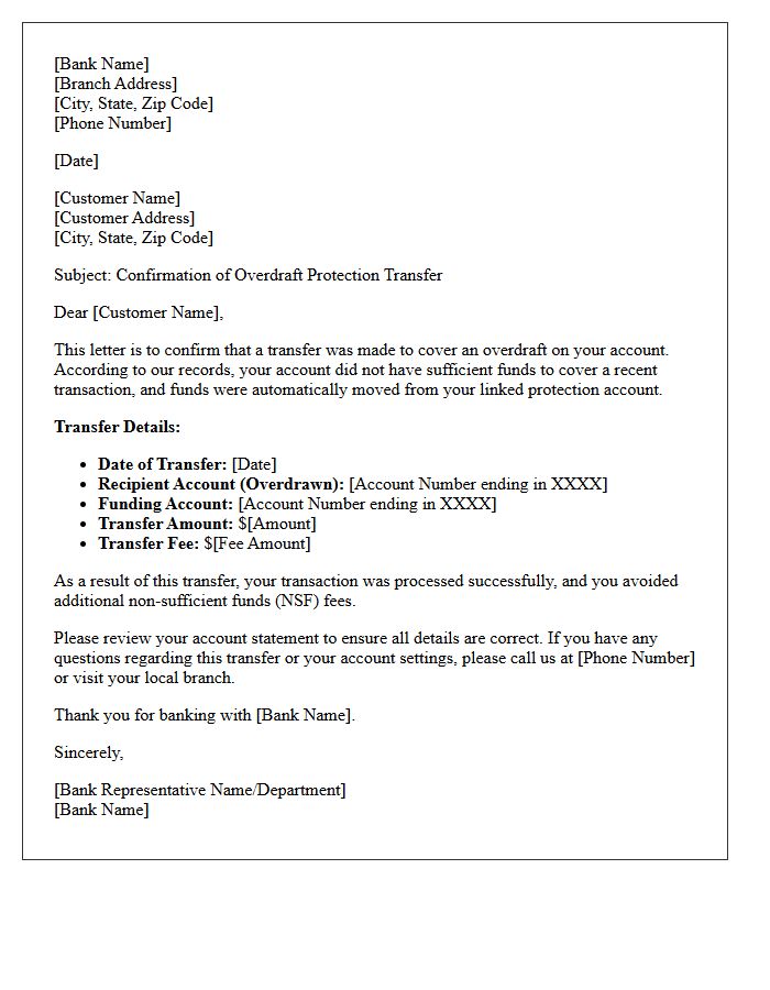 Overdraft Protection Transfer Confirmation Letter