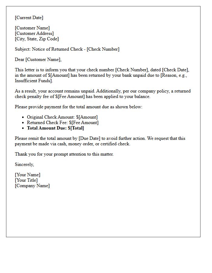 Standard Check Return and Penalty Letter