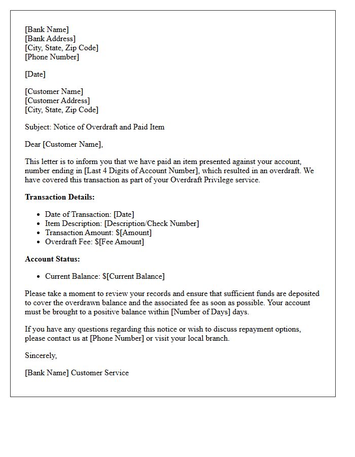 Overdraft Privilege Paid Item Letter