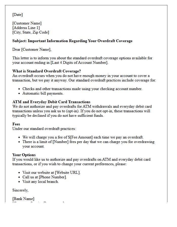 Standard Overdraft Coverage Notification Letter
