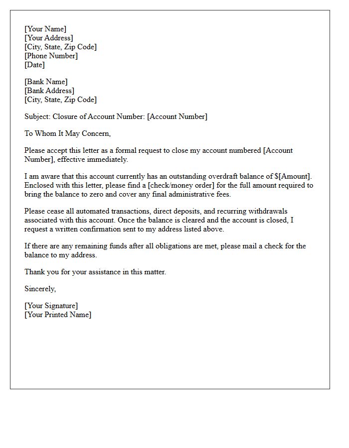 Account Closure Due To Overdraft Letter