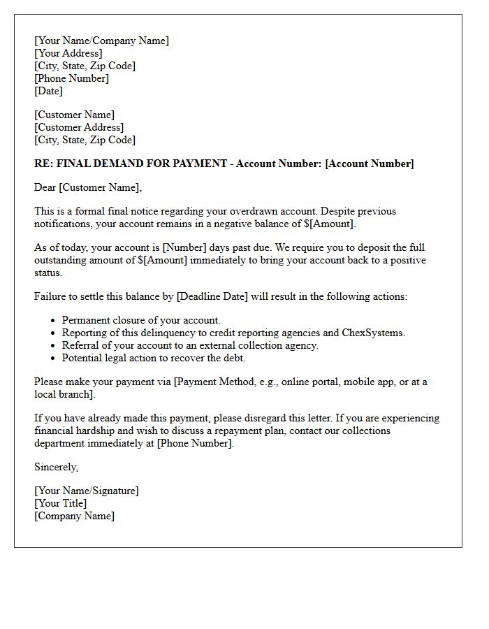 Account Overdrawn Final Demand Letter