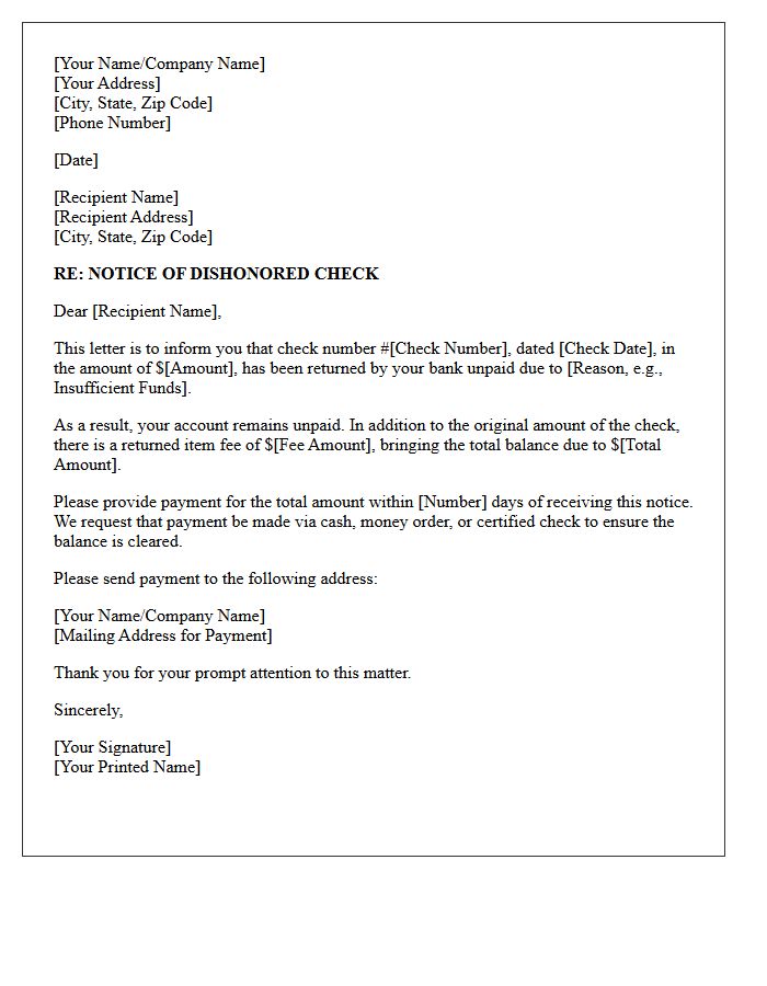 Bounced Check Returned Item Letter