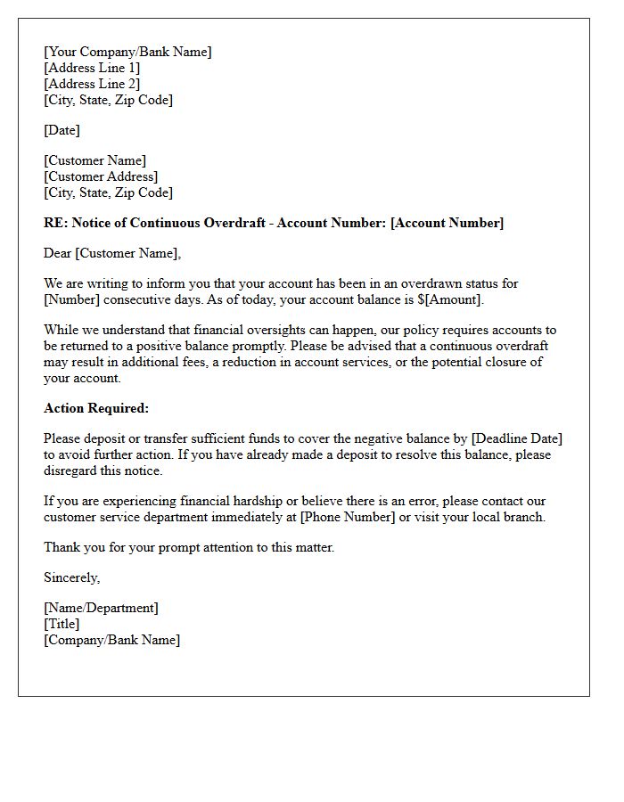 Continuous Overdraft Warning Letter