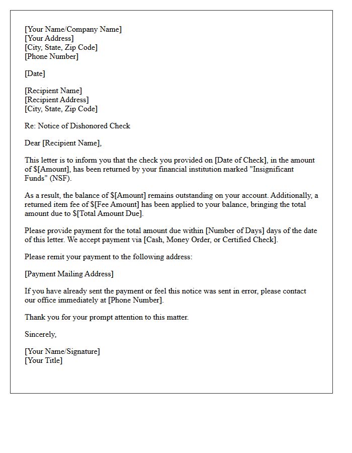 Insufficient Funds Returned Item Letter