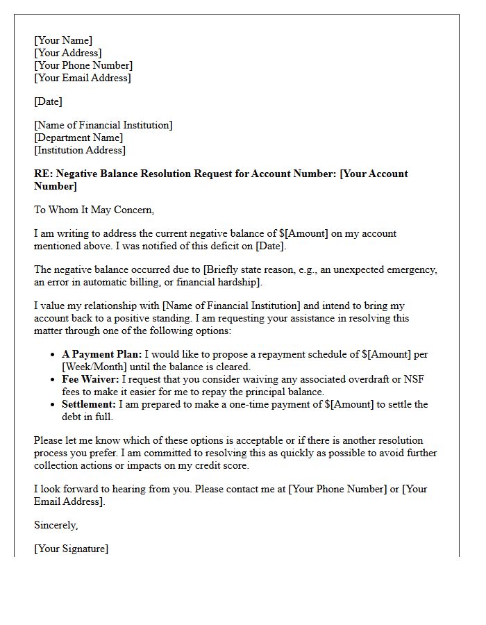 Negative Balance Resolution Request Letter