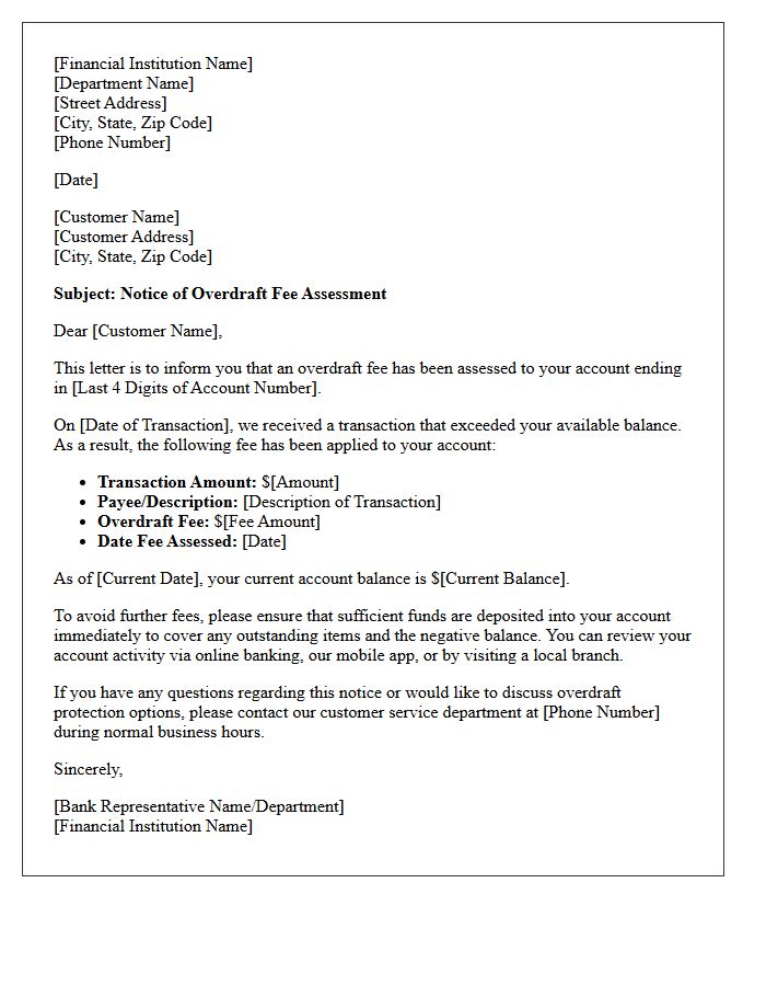 Overdraft Fee Assessment Notice Letter