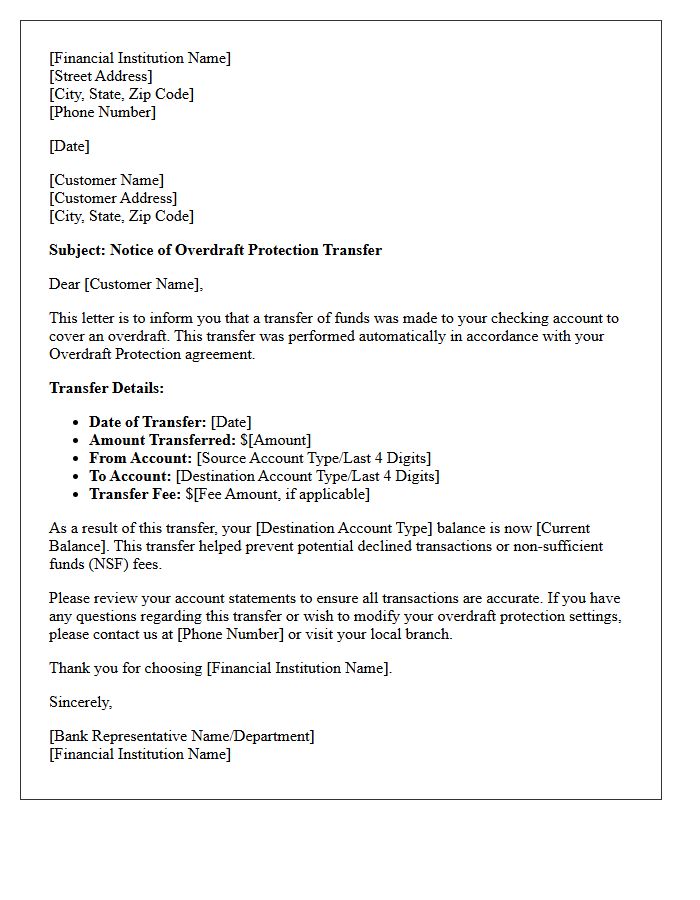 Overdraft Protection Transfer Notice Letter