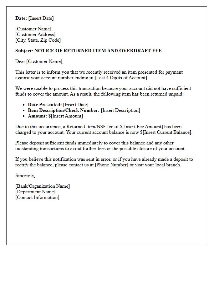 Returned Item Overdraft Notification Letter