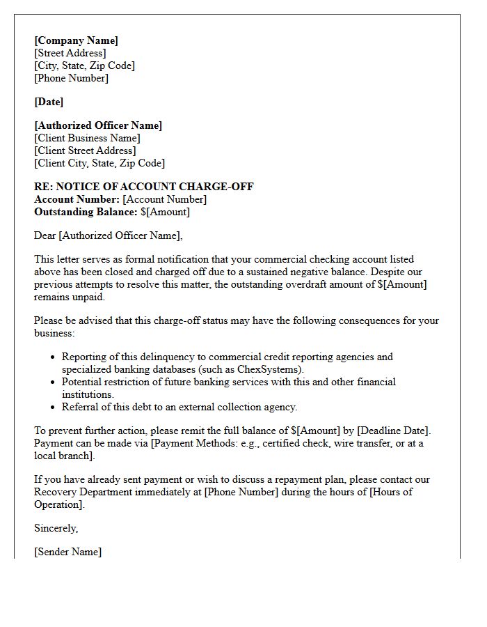 Commercial Account Overdraft Charge-Off Letter