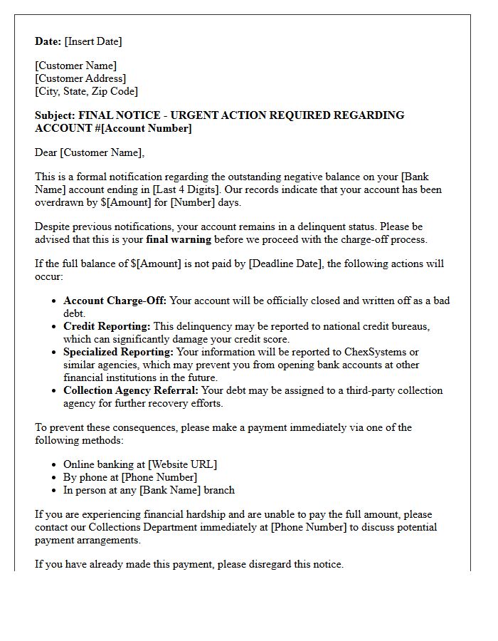 Final Warning Before Overdraft Charge-Off Letter