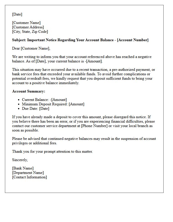 Initial Overdraft Balance Warning Letter