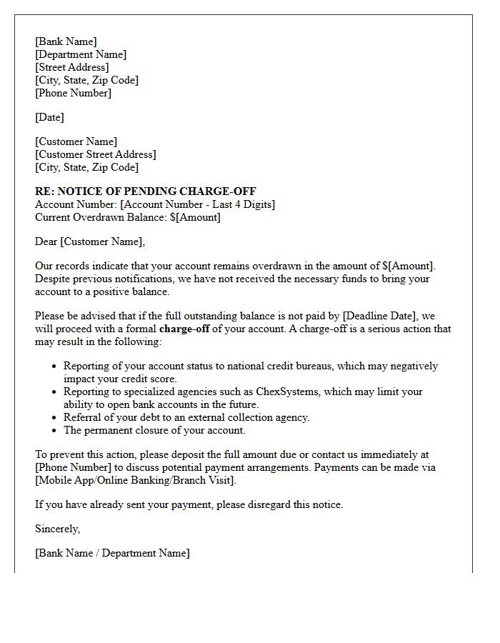 Pending Overdraft Balance Charge-Off Notice Letter