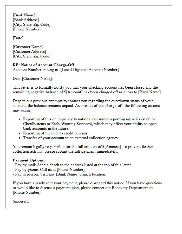 Retail Banking Overdraft Charge-Off Notice Letter