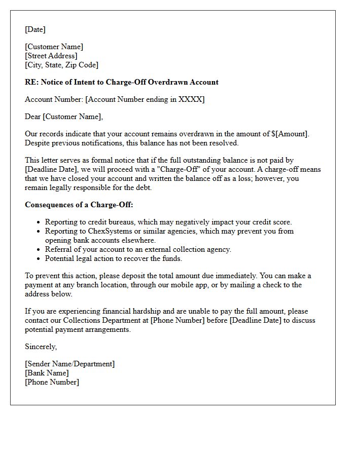 Unresolved Overdraft Balance Charge-Off Advisory Letter