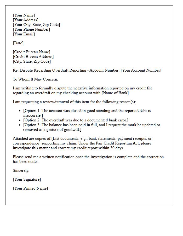 Checking Account Overdraft Credit Impact Letter