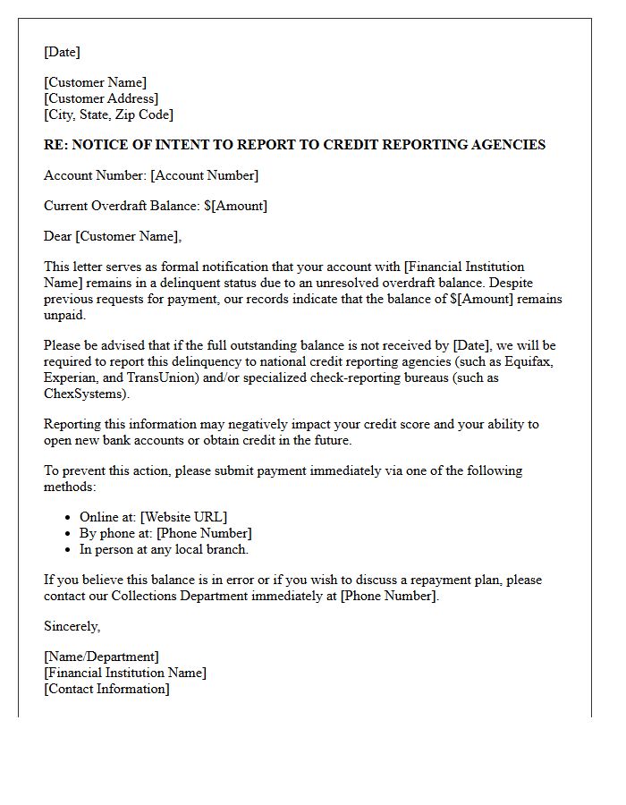 Delinquent Account Overdraft Bureau Notification Letter