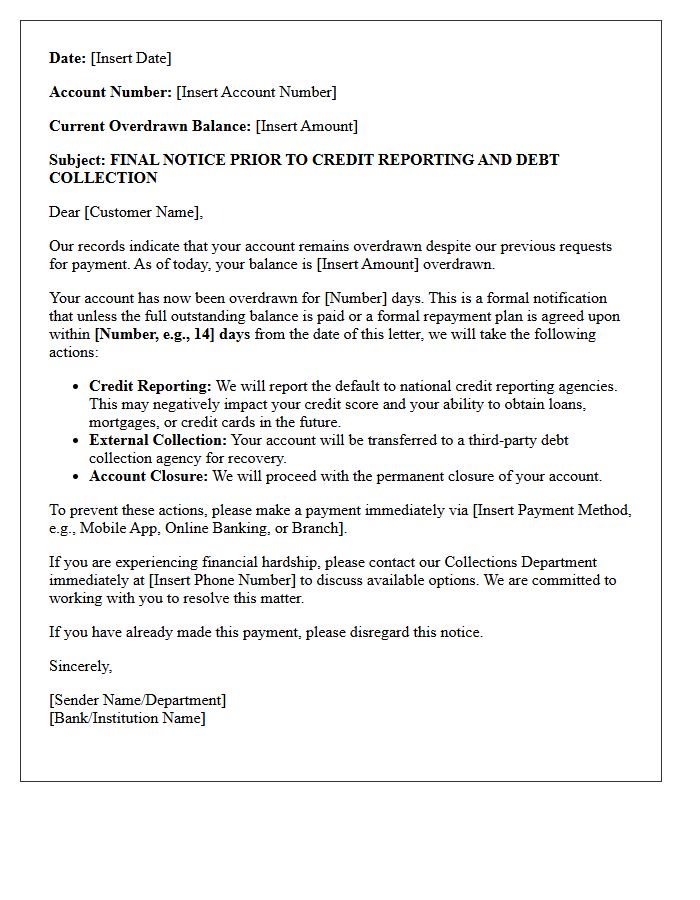 Extended Overdraft Credit Agency Warning Letter