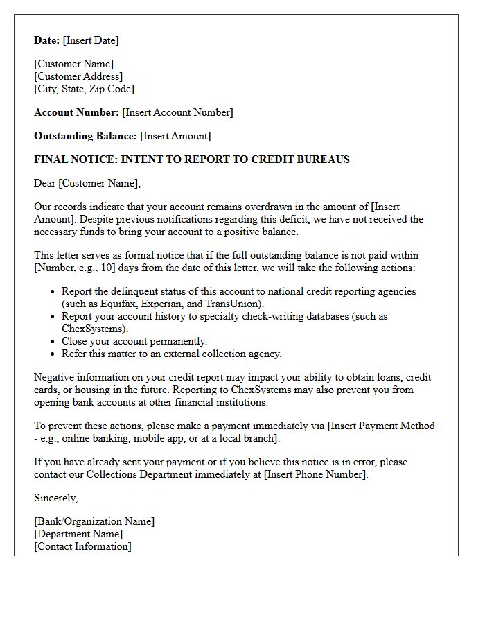 Final Notice Overdraft Credit Reporting Letter