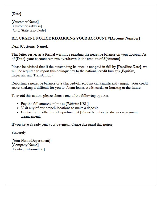 Negative Balance Credit Bureau Warning Letter