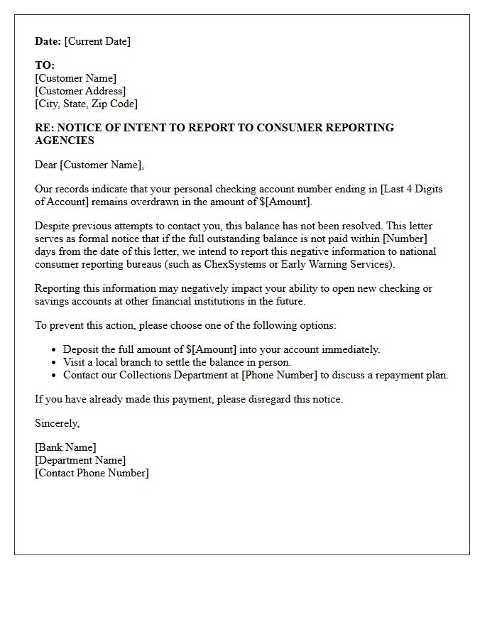 Personal Checking Overdraft Bureau Notice Letter