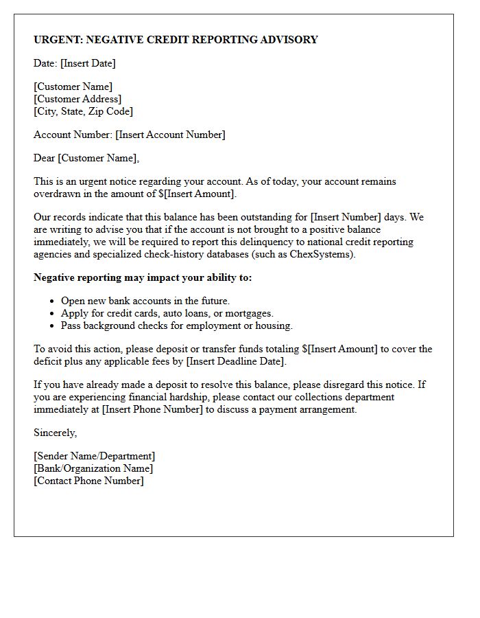Urgent Overdraft Credit Reporting Advisory Letter