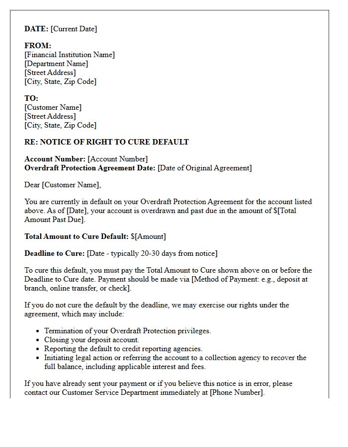 Overdraft Protection Right to Cure Default Letter