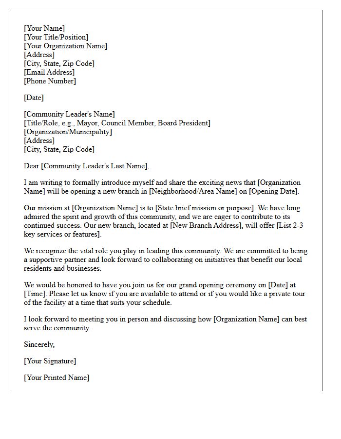Community Leader New Branch Welcome Letter