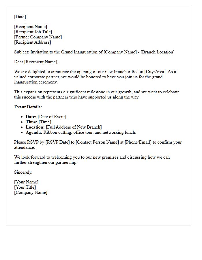 Corporate Partner Branch Inauguration Invitation Letter