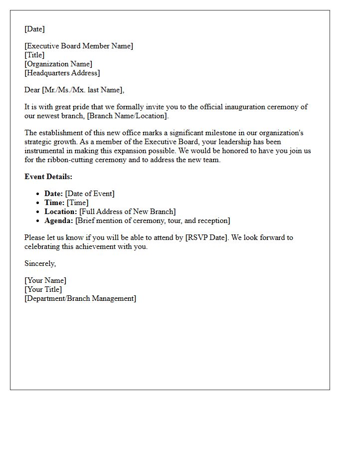 Executive Board Member Branch Inauguration Letter