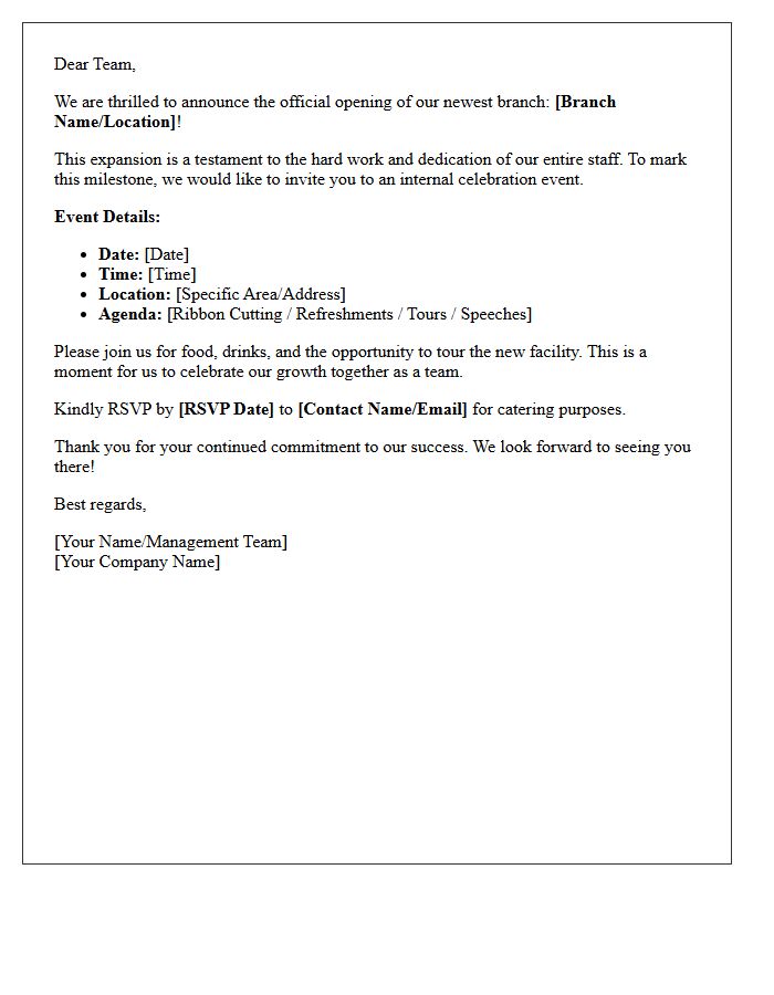 Internal Staff Branch Launch Celebration Invitation Letter