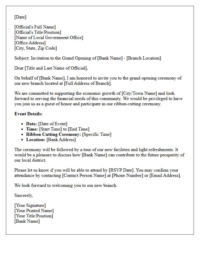 Local Government Official Bank Opening Invitation Letter