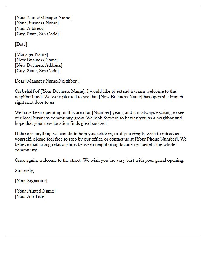 Neighboring Business Branch Opening Welcome Letter