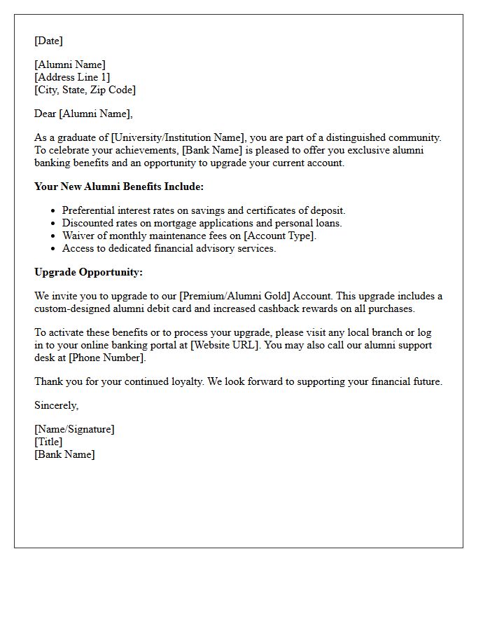 Alumni Banking Benefits And Upgrade Letter