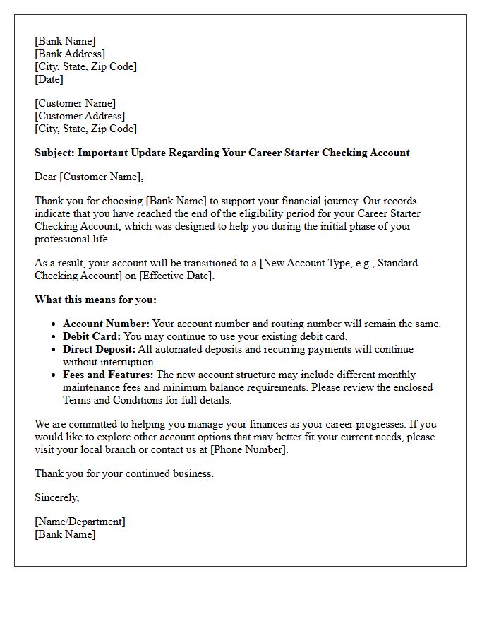 Career Starter Checking Account Transition Letter