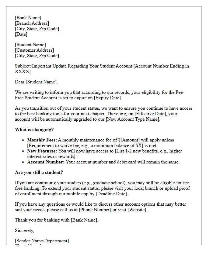 Fee-Free Student Account Expiration And Upgrade Letter