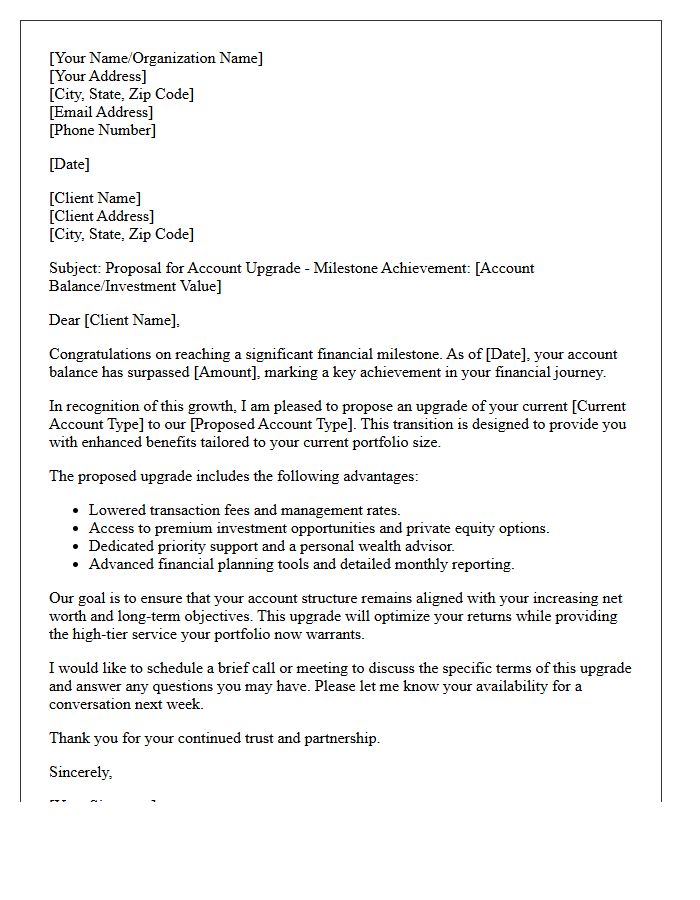 Financial Milestone Account Upgrade Proposal Letter
