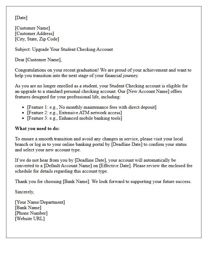Post-Graduation Checking Account Upgrade Letter