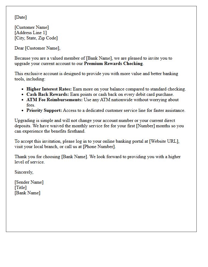Premium Rewards Checking Upgrade Invitation Letter