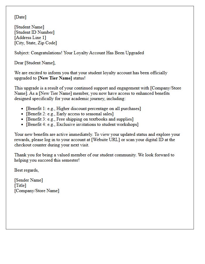 Student Customer Loyalty Account Upgrade Letter