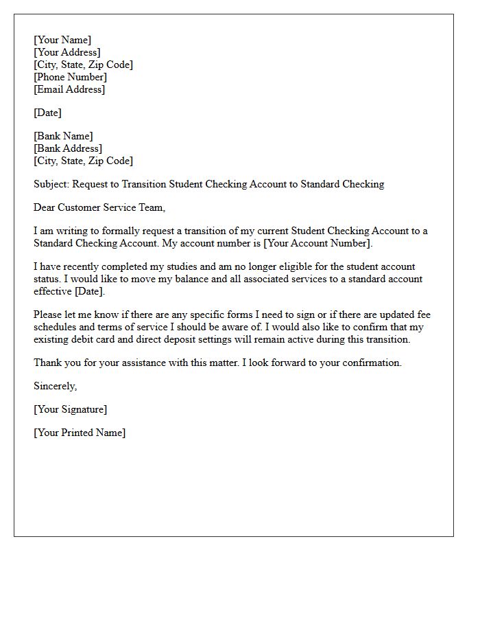 Student To Standard Checking Transition Letter