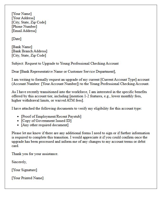 Young Professional Checking Account Upgrade Letter