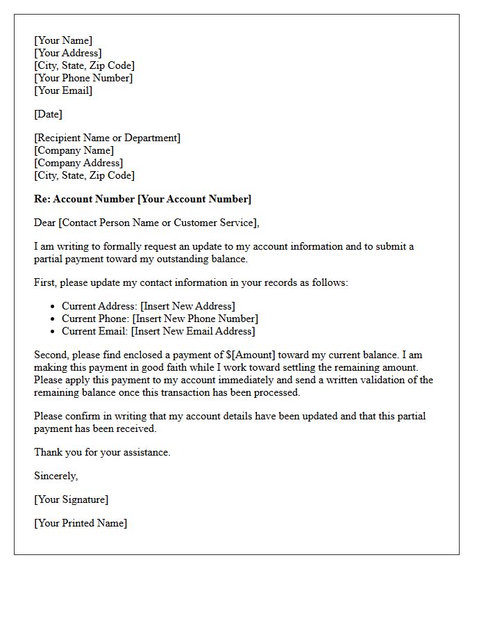Account Update Validation and Partial Payment Letter
